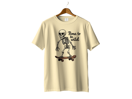 Bone to be Wild Skeleton On Skateboard Graphic T-Shirt - IconVexa