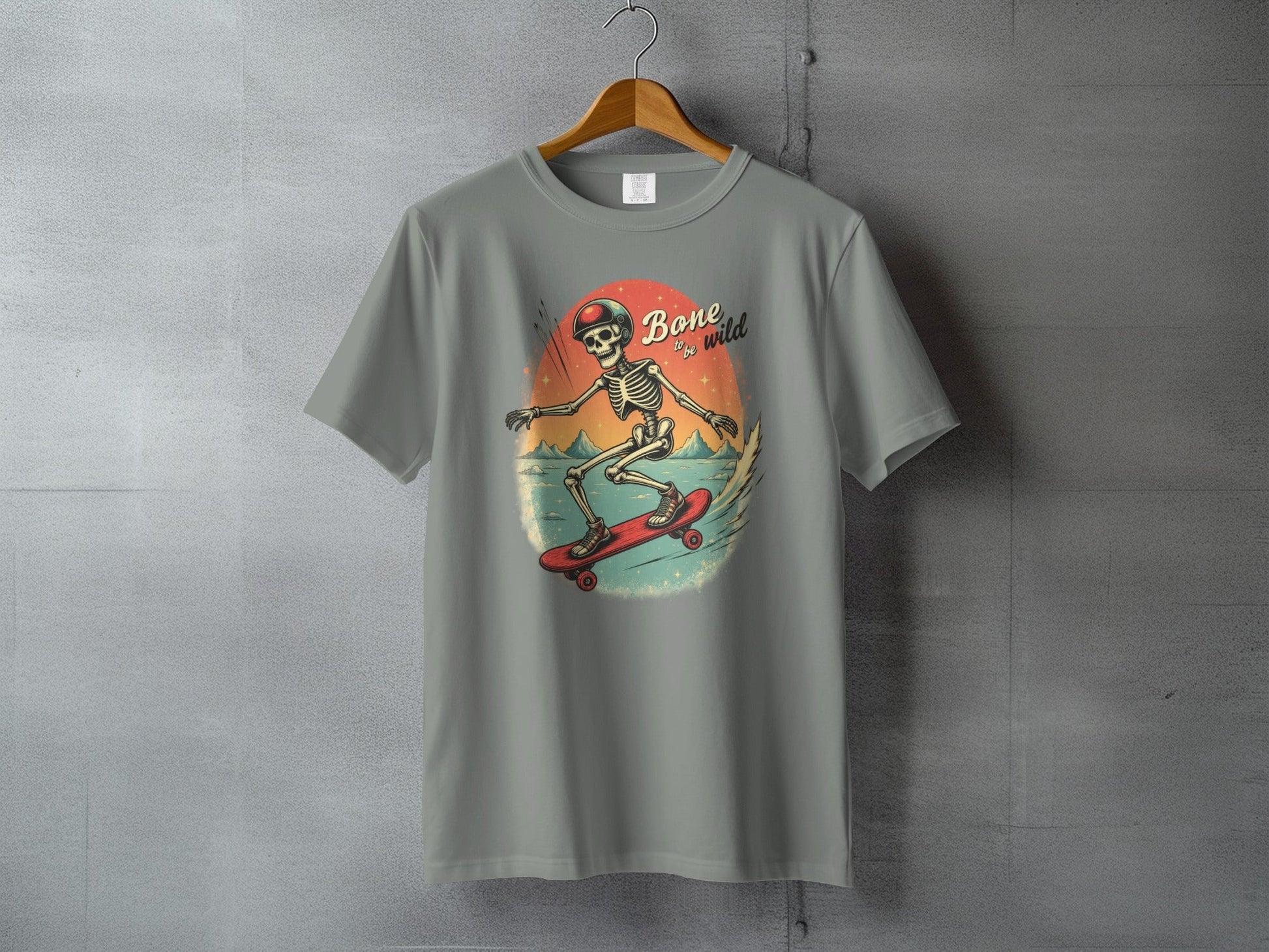 Bone To Be Wild Skeleton on Skateboard Graphic T-Shirt - IconVexa