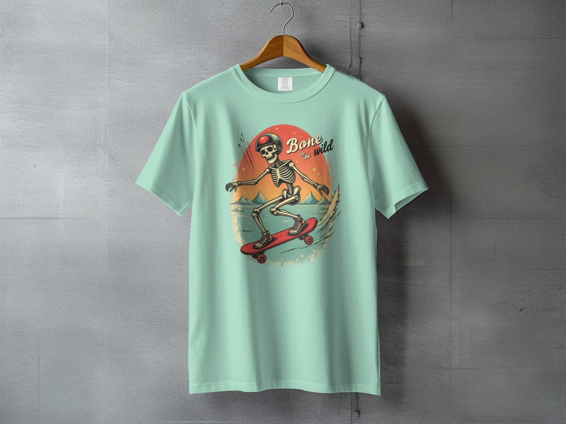 Bone To Be Wild Skeleton on Skateboard Graphic T-Shirt - IconVexa