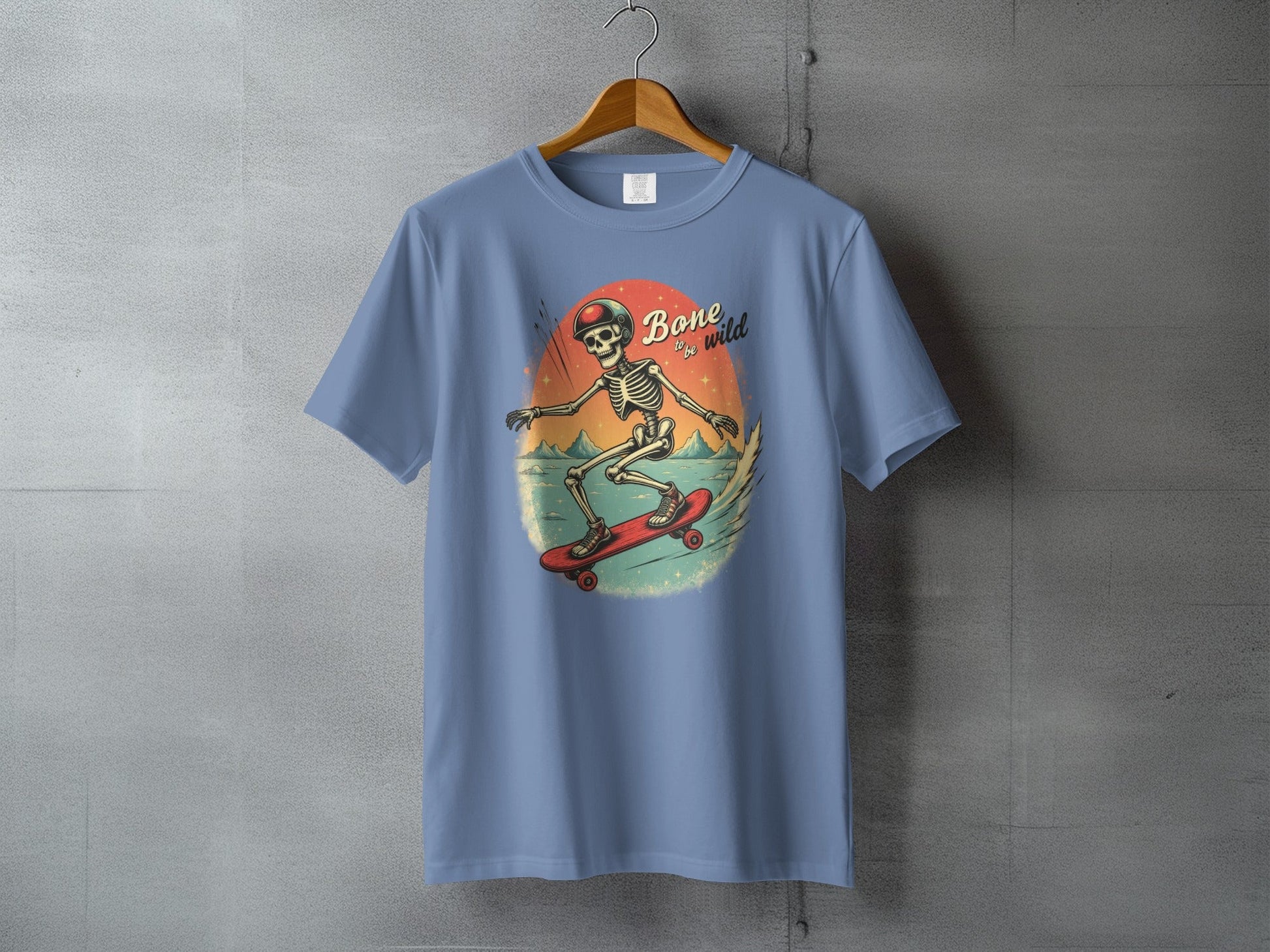 Bone To Be Wild Skeleton on Skateboard Graphic T-Shirt - IconVexa