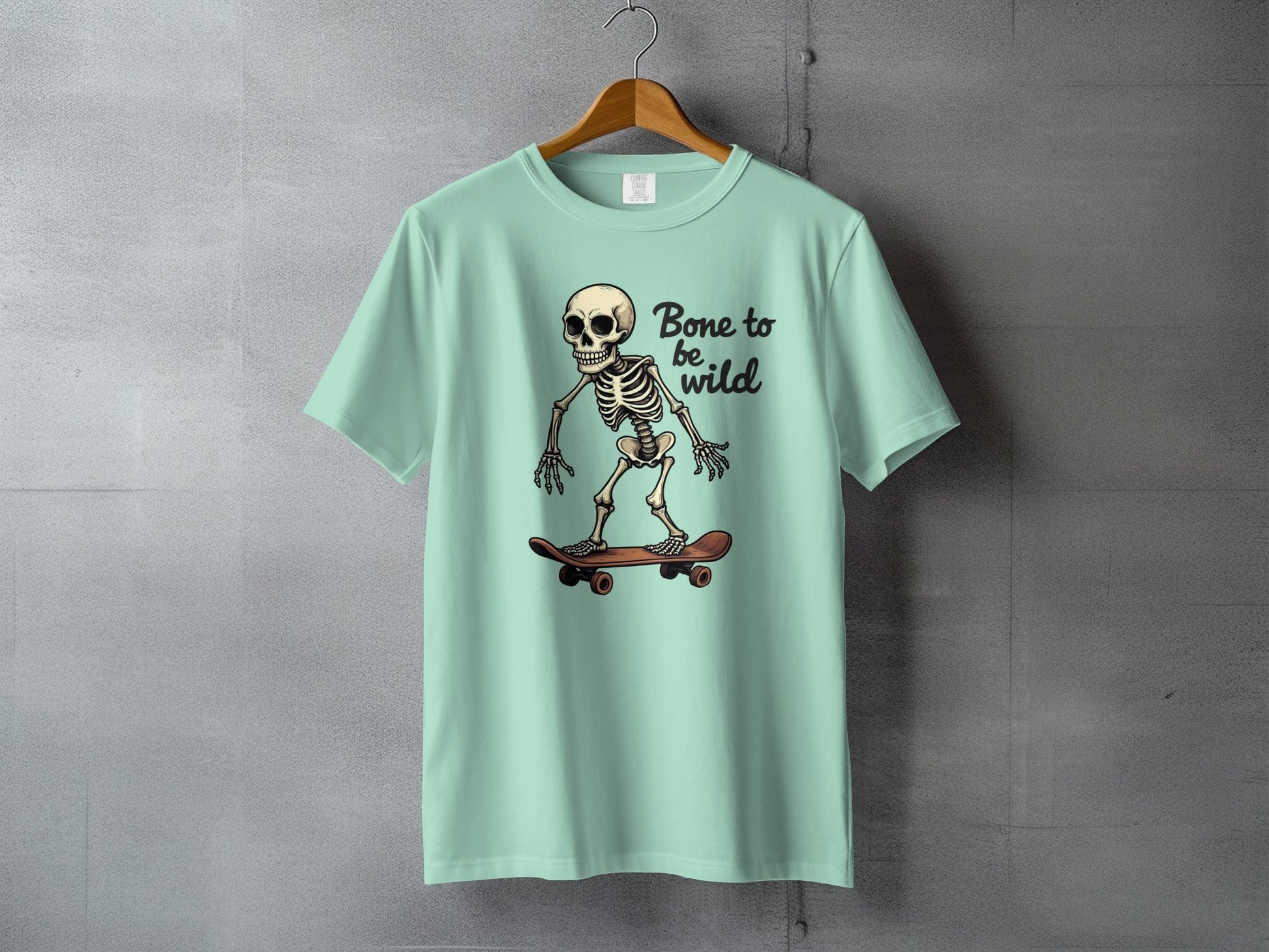 Bone to be Wild Skeleton On Skateboard Graphic T-Shirt - IconVexa