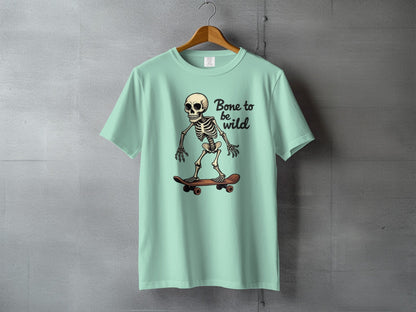 Bone to be Wild Skeleton On Skateboard Graphic T-Shirt - IconVexa