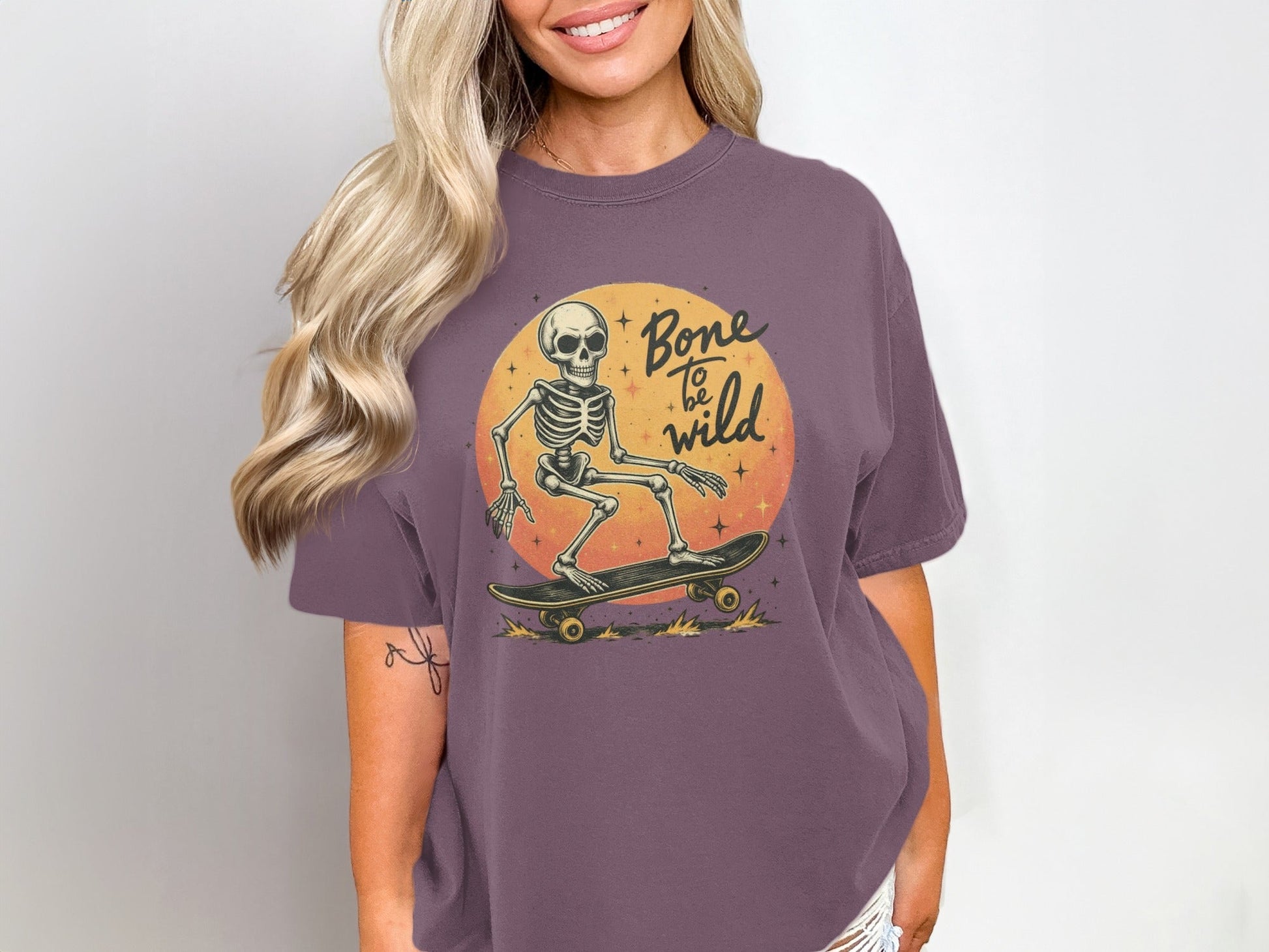 Bone To Be Wild Skeleton on Skateboard Graphic T-Shirt - IconVexa
