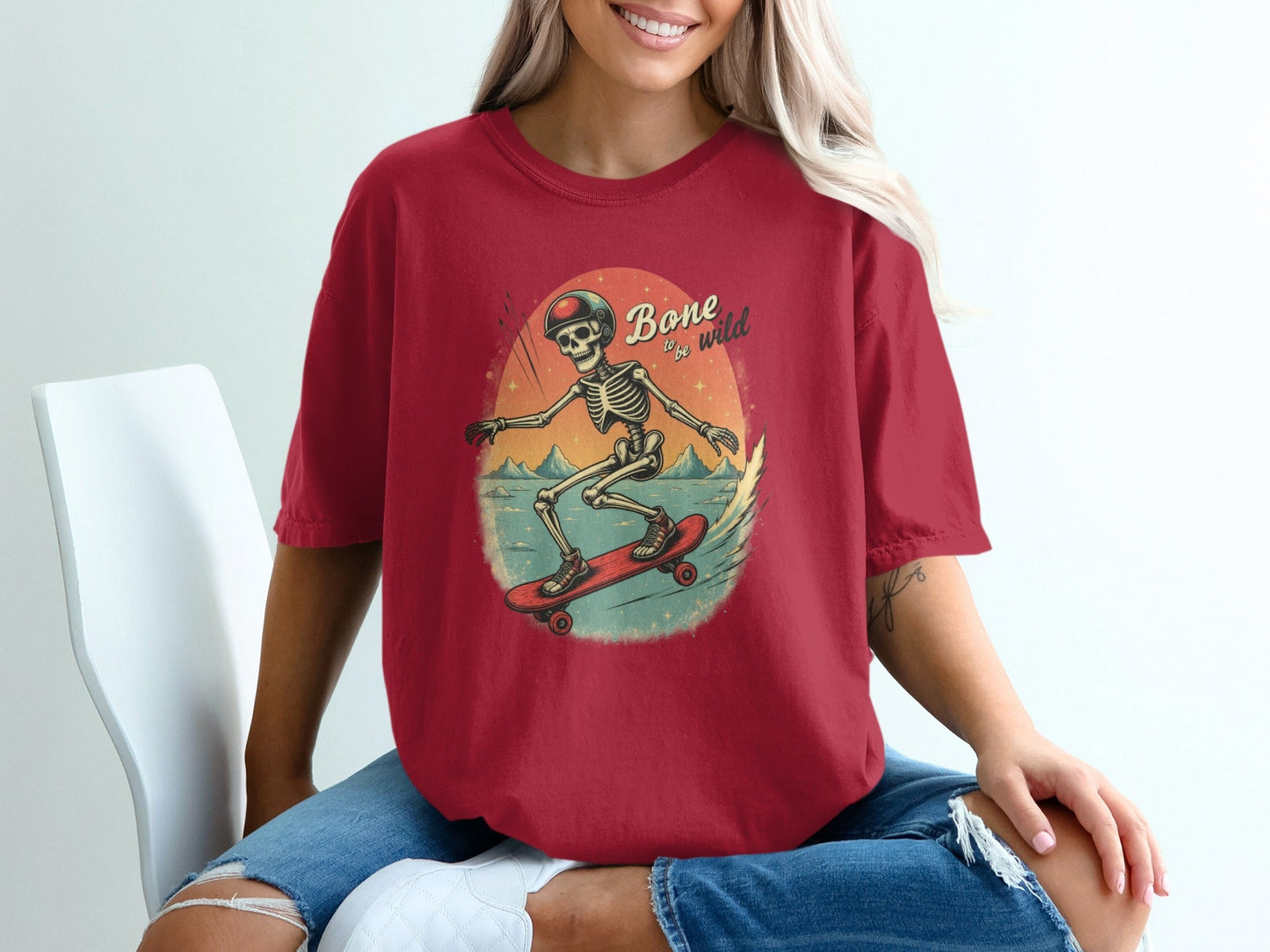 Bone To Be Wild Skeleton on Skateboard Graphic T-Shirt - IconVexa