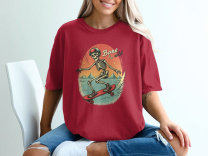 Bone To Be Wild Skeleton on Skateboard Graphic T-Shirt - IconVexa