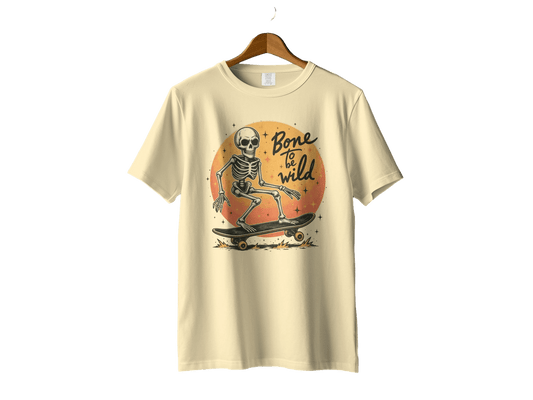 Bone To Be Wild Skeleton on Skateboard Graphic T-Shirt - IconVexa