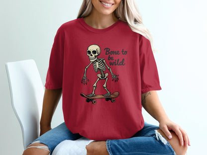 Bone to be Wild Skeleton On Skateboard Graphic T-Shirt - IconVexa