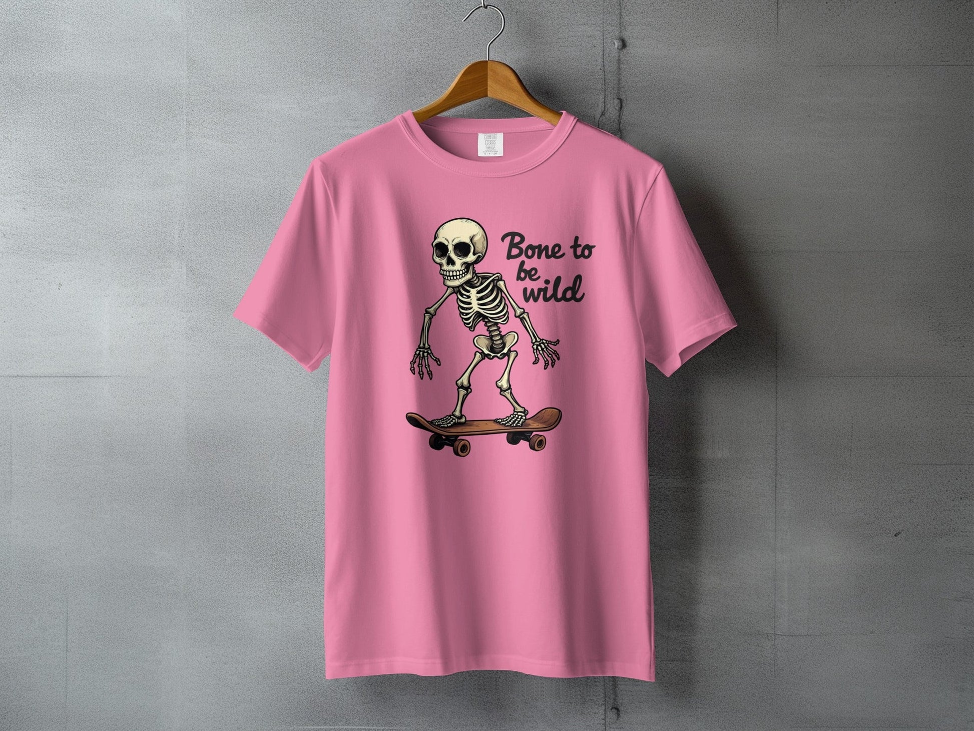 Bone to be Wild Skeleton On Skateboard Graphic T-Shirt - IconVexa