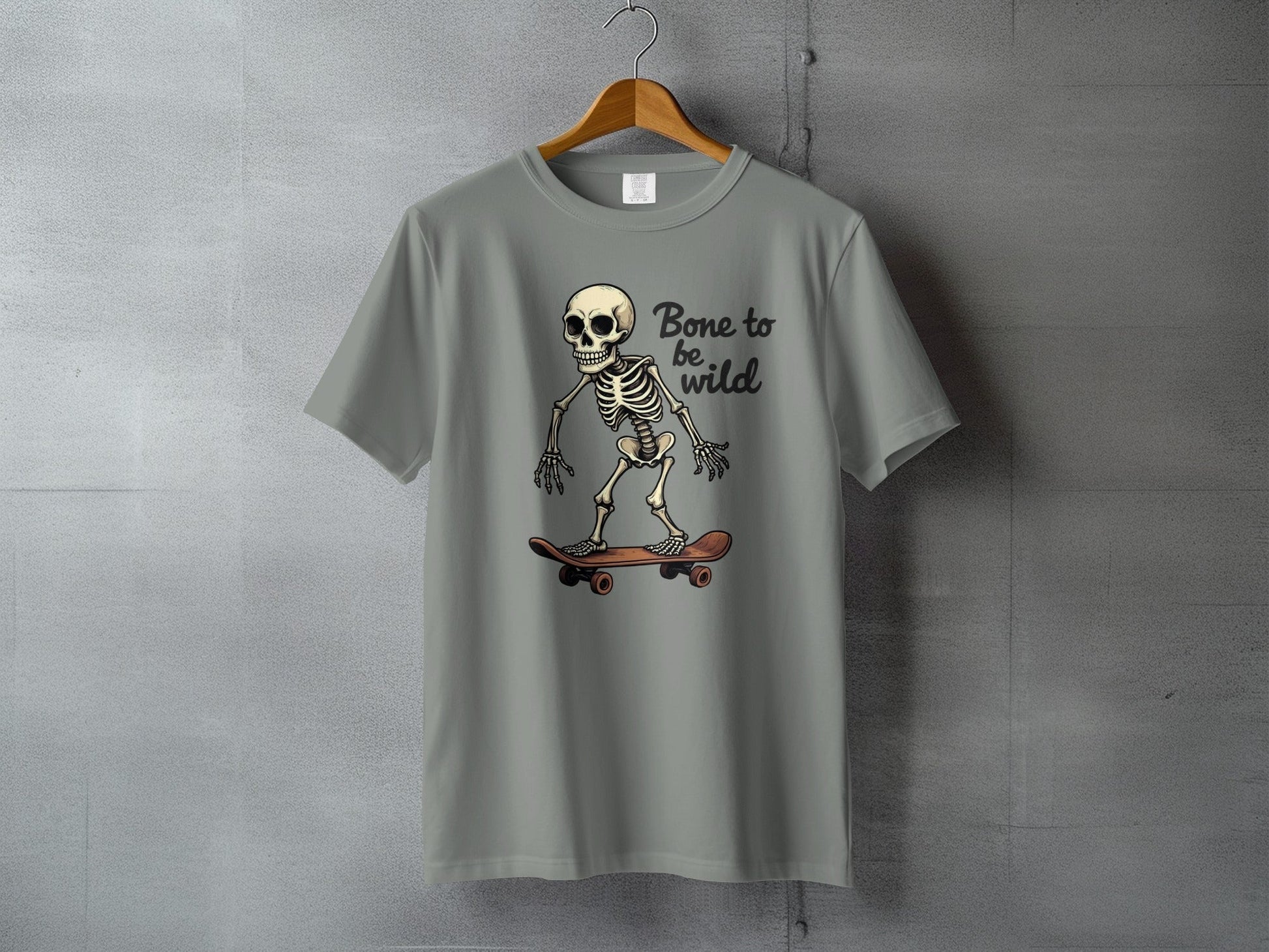 Bone to be Wild Skeleton On Skateboard Graphic T-Shirt - IconVexa