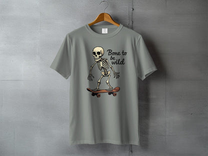 Bone to be Wild Skeleton On Skateboard Graphic T-Shirt - IconVexa