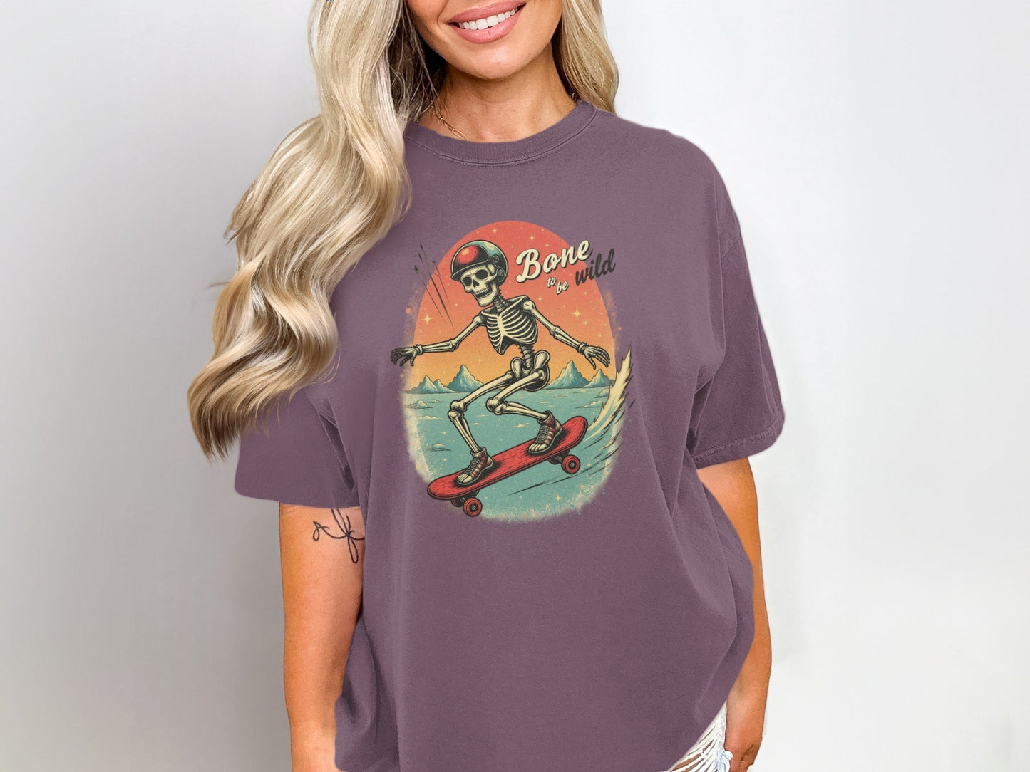 Bone To Be Wild Skeleton on Skateboard Graphic T-Shirt - IconVexa