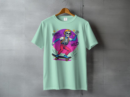 Bone To Be Wild Skeleton Skateboarder Graphic Print T-Shirt - IconVexa