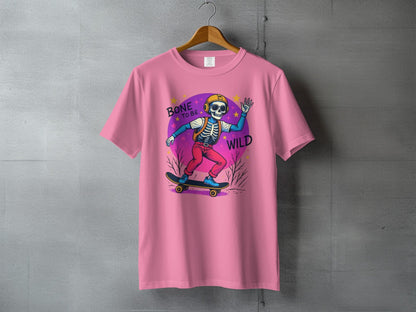 Bone To Be Wild Skeleton Skateboarder Graphic Print T-Shirt - IconVexa