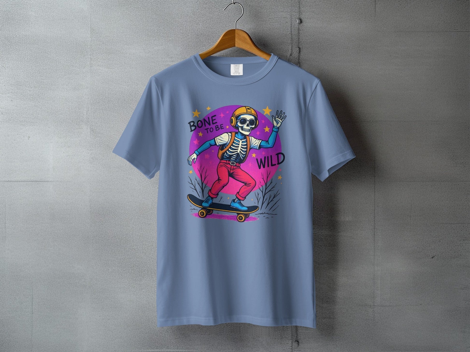 Bone To Be Wild Skeleton Skateboarder Graphic Print T-Shirt - IconVexa