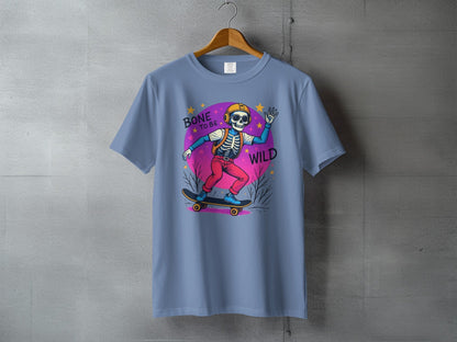 Bone To Be Wild Skeleton Skateboarder Graphic Print T-Shirt - IconVexa