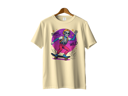 Bone To Be Wild Skeleton Skateboarder Graphic Print T-Shirt - IconVexa