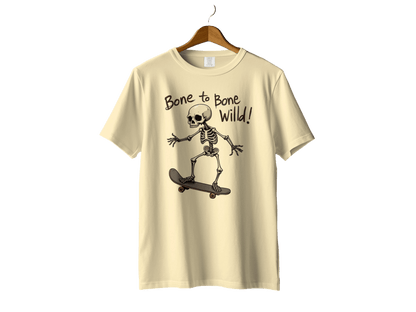 Bone to Bone Wild Skeleton Skateboard Design T-Shirt - IconVexa