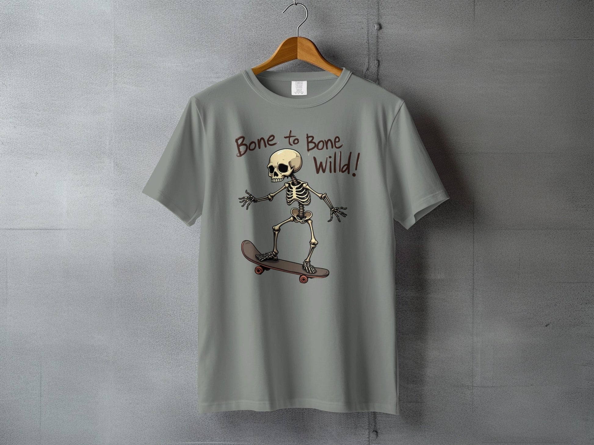 Bone to Bone Wild Skeleton Skateboard Design T-Shirt - IconVexa