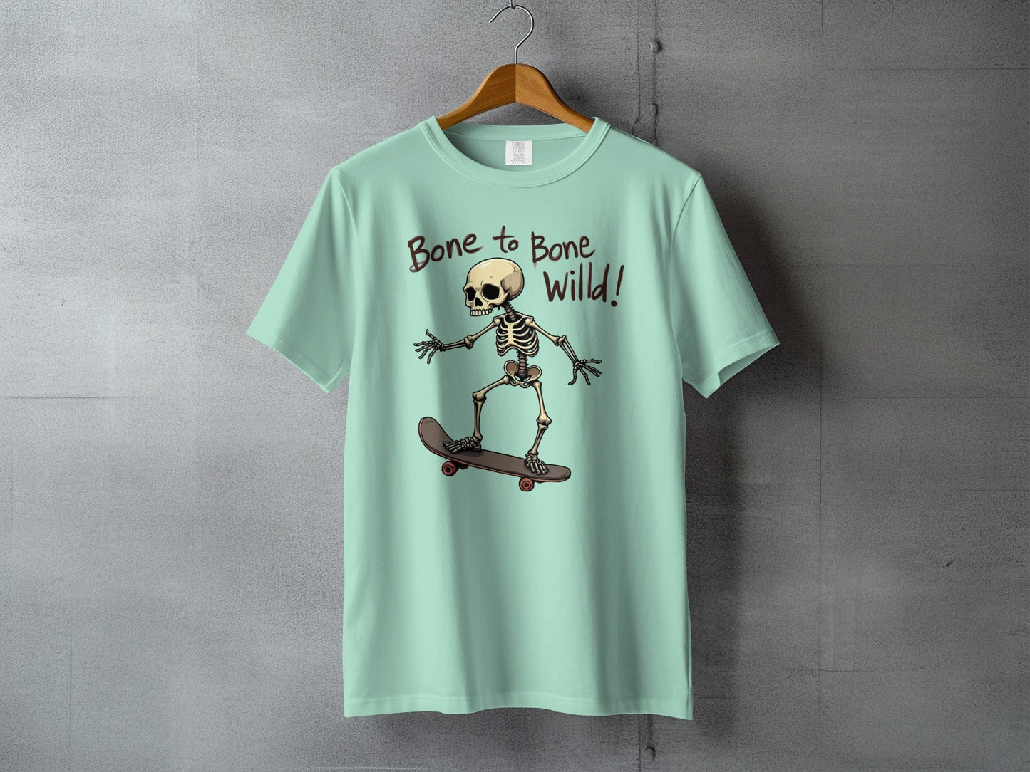 Bone to Bone Wild Skeleton Skateboard Design T-Shirt - IconVexa