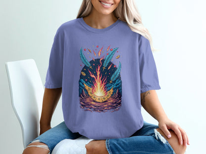 Bonfire Feathers Artistic Graphic Women's Short Sleeve T-Shirt - IconVexa