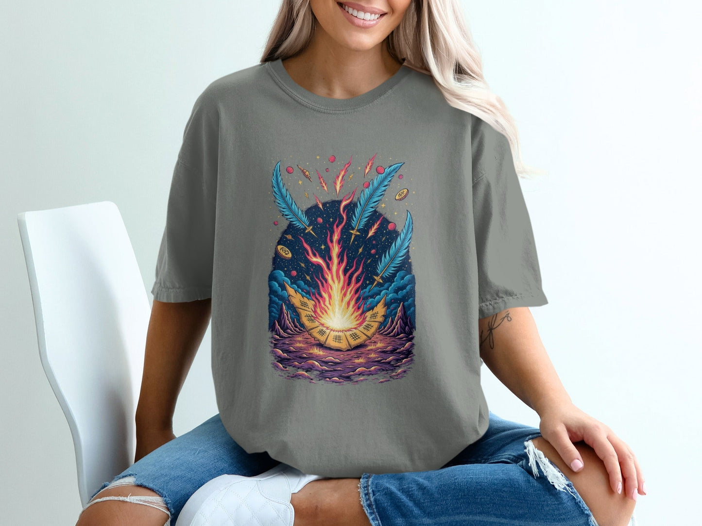 Bonfire Feathers Artistic Graphic Women's Short Sleeve T-Shirt - IconVexa
