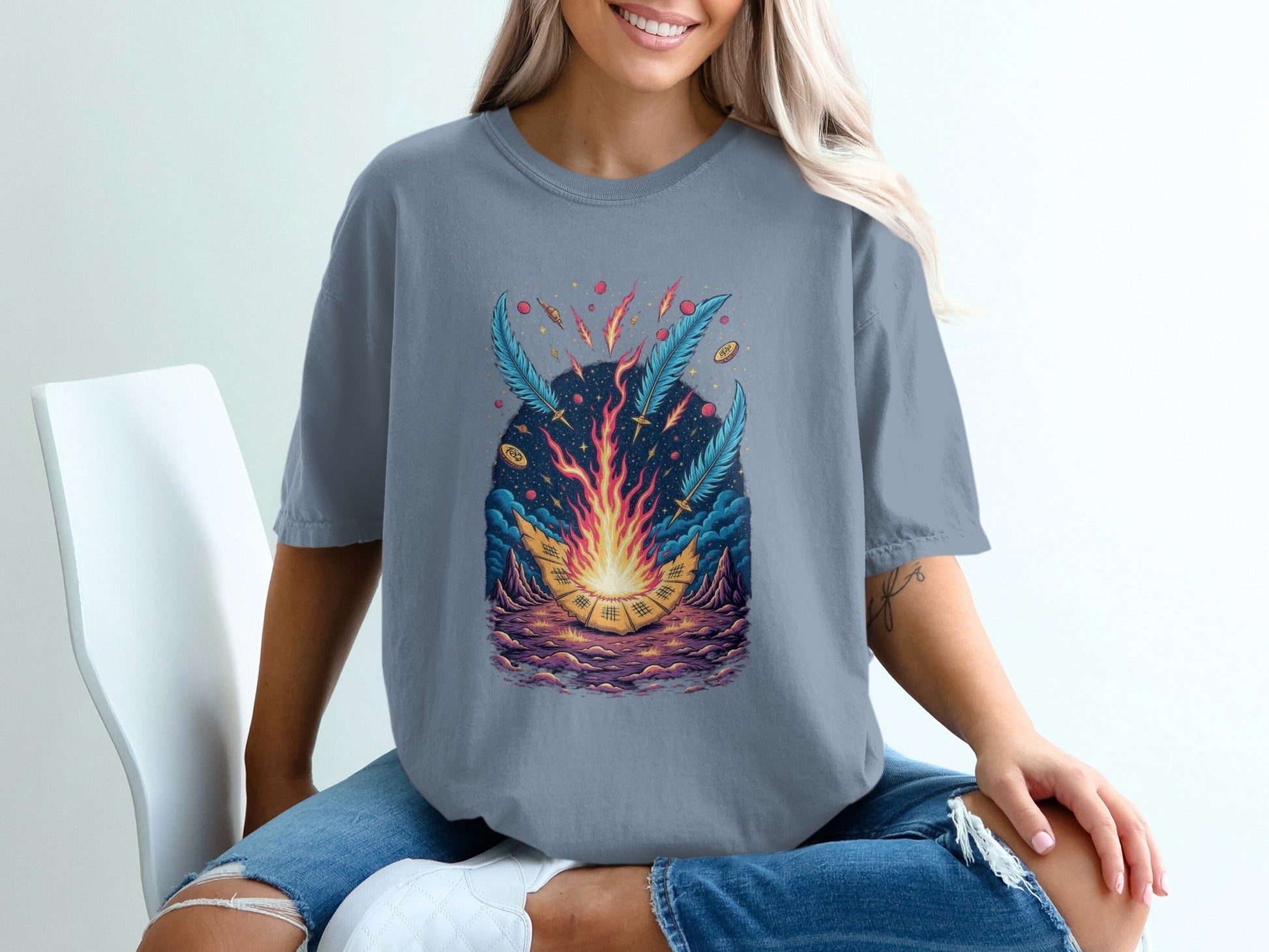Bonfire Feathers Artistic Graphic Women's Short Sleeve T-Shirt - IconVexa