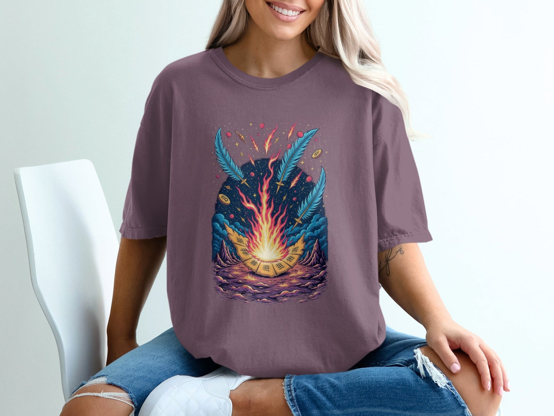 Bonfire Feathers Artistic Graphic Women's Short Sleeve T-Shirt - IconVexa