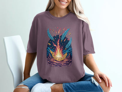 Bonfire Feathers Artistic Graphic Women's Short Sleeve T-Shirt - IconVexa
