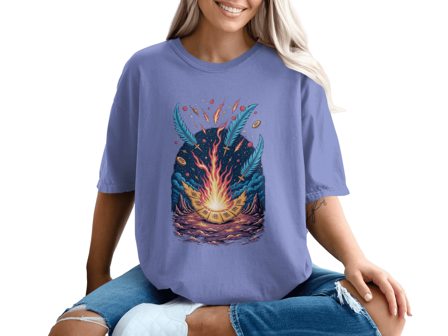 Bonfire Feathers Artistic Graphic Women's Short Sleeve T-Shirt - IconVexa