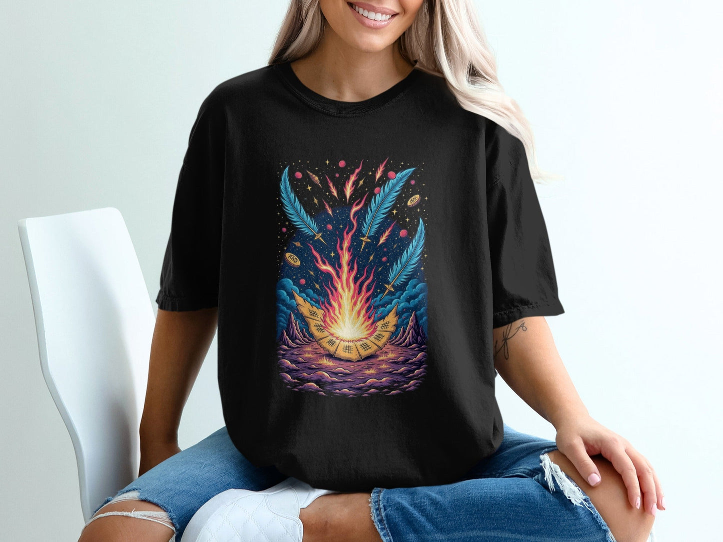 Bonfire Feathers Artistic Graphic Women's Short Sleeve T-Shirt - IconVexa