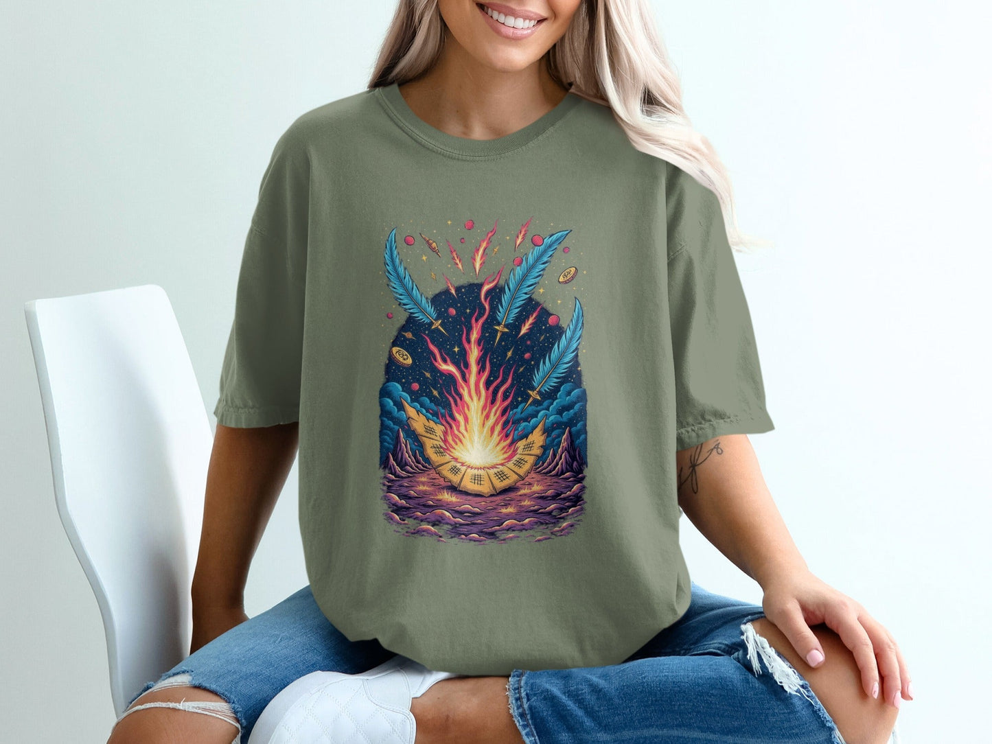 Bonfire Feathers Artistic Graphic Women's Short Sleeve T-Shirt - IconVexa