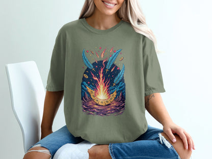 Bonfire Feathers Artistic Graphic Women's Short Sleeve T-Shirt - IconVexa