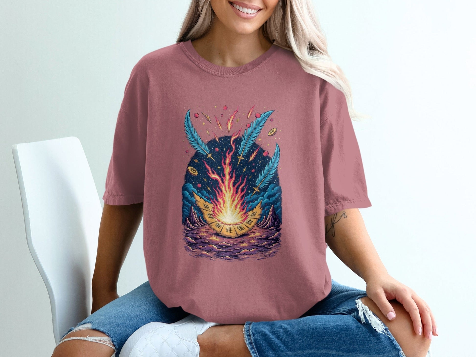 Bonfire Feathers Artistic Graphic Women's Short Sleeve T-Shirt - IconVexa