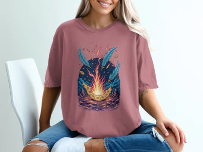 Bonfire Feathers Artistic Graphic Women's Short Sleeve T-Shirt - IconVexa