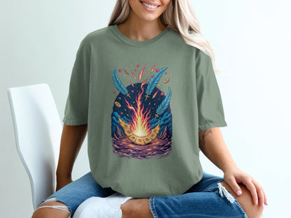 Bonfire Feathers Artistic Graphic Women's Short Sleeve T-Shirt - IconVexa