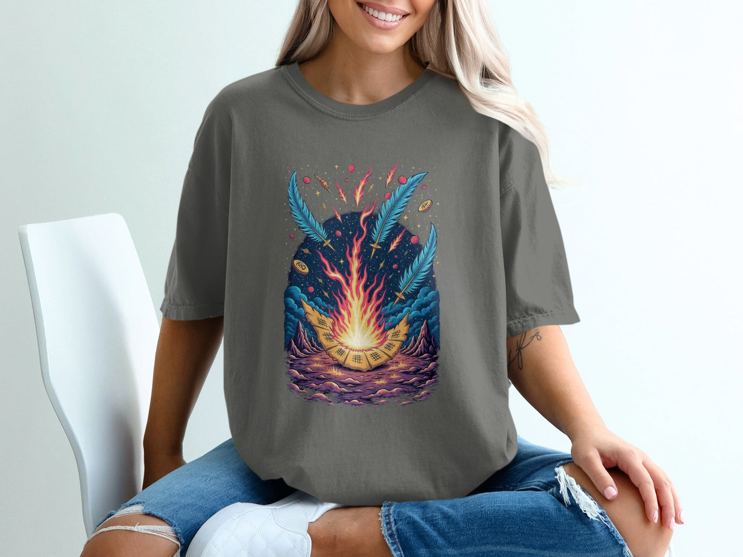 Bonfire Feathers Artistic Graphic Women's Short Sleeve T-Shirt - IconVexa
