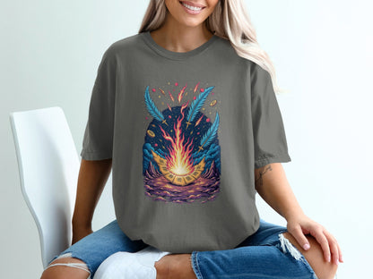 Bonfire Feathers Artistic Graphic Women's Short Sleeve T-Shirt - IconVexa