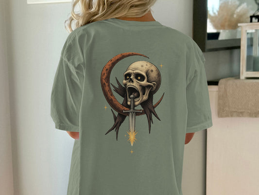 Skull with Moon and Dagger Printed T-Shirt product