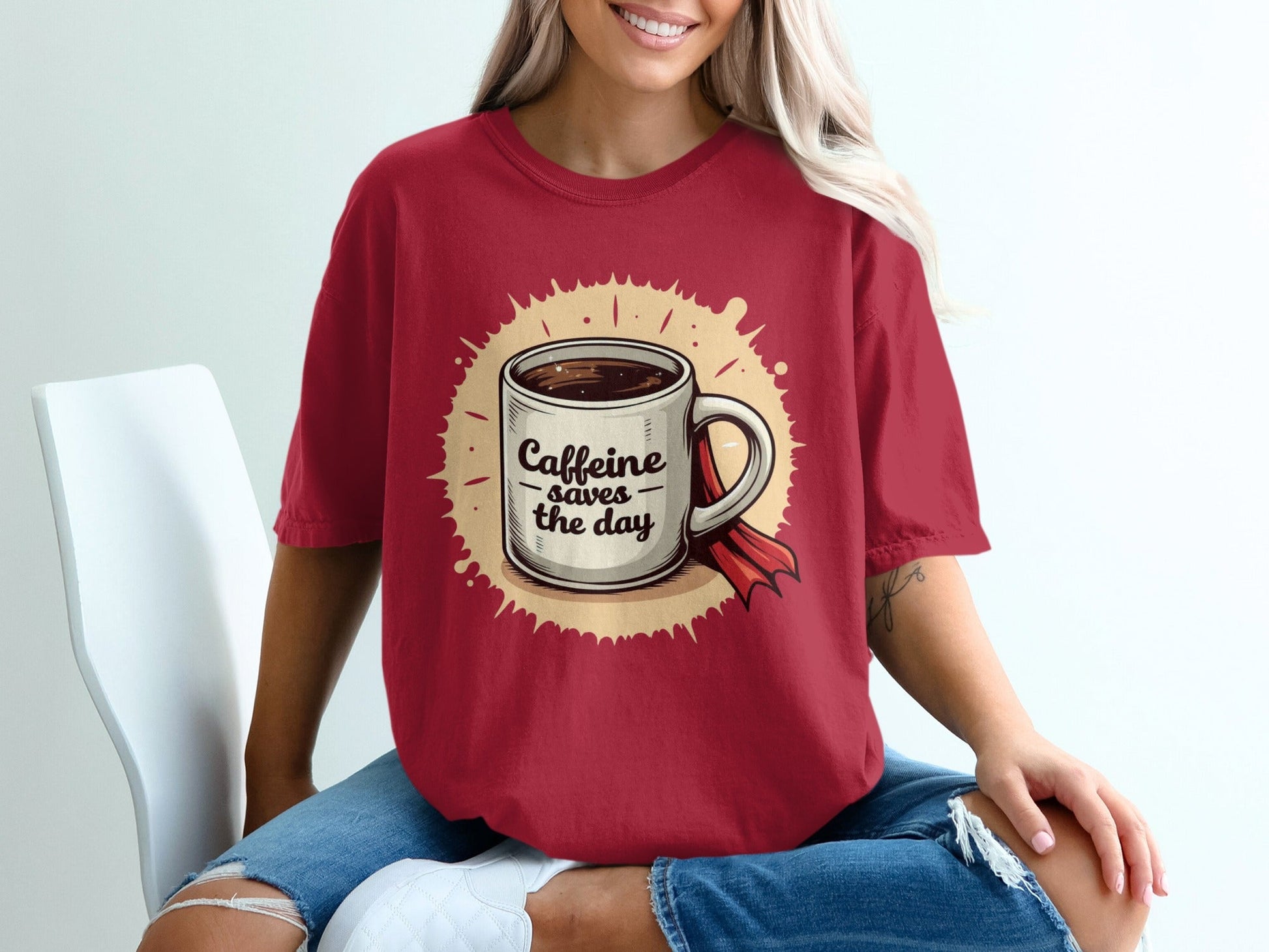 Caffeine Saves The Day Coffee Lover Graphic Design T-Shirt - IconVexa