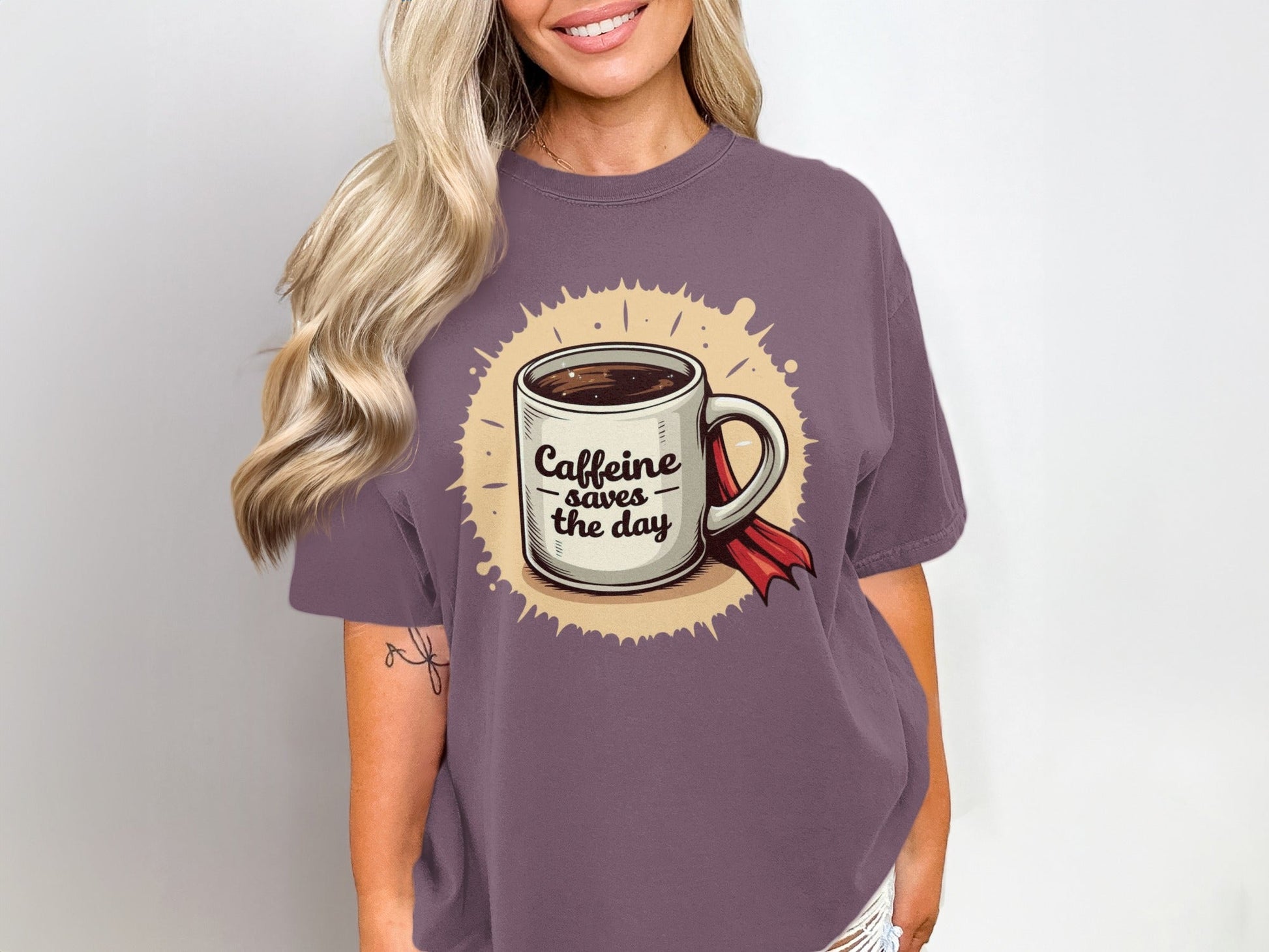 Caffeine Saves The Day Coffee Lover Graphic Design T-Shirt - IconVexa
