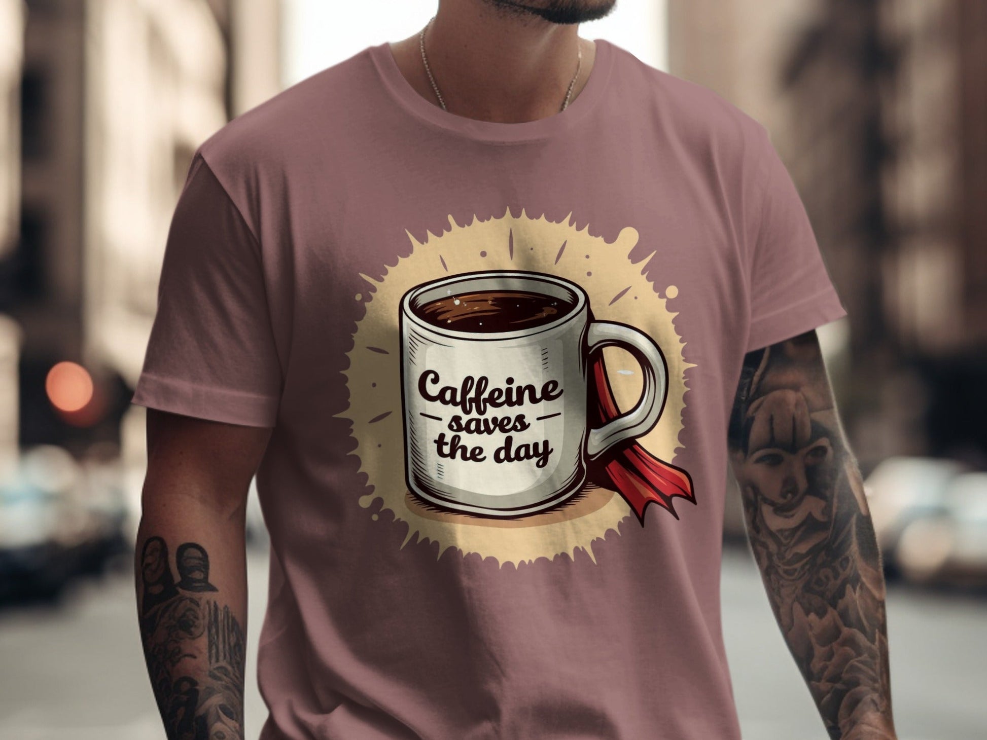 Caffeine Saves The Day Coffee Lover Graphic Design T-Shirt - IconVexa