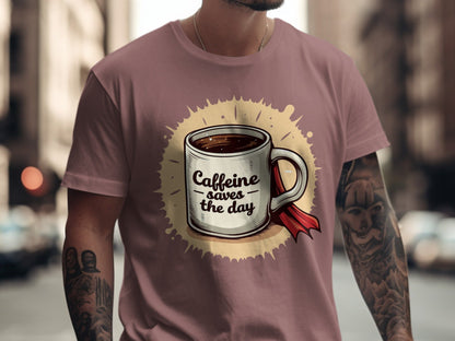 Caffeine Saves The Day Coffee Lover Graphic Design T-Shirt - IconVexa
