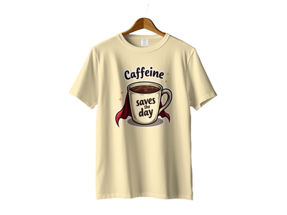 Caffeine Saves the Day Coffee Lover Graphic Super Hero T-Shirt - IconVexa