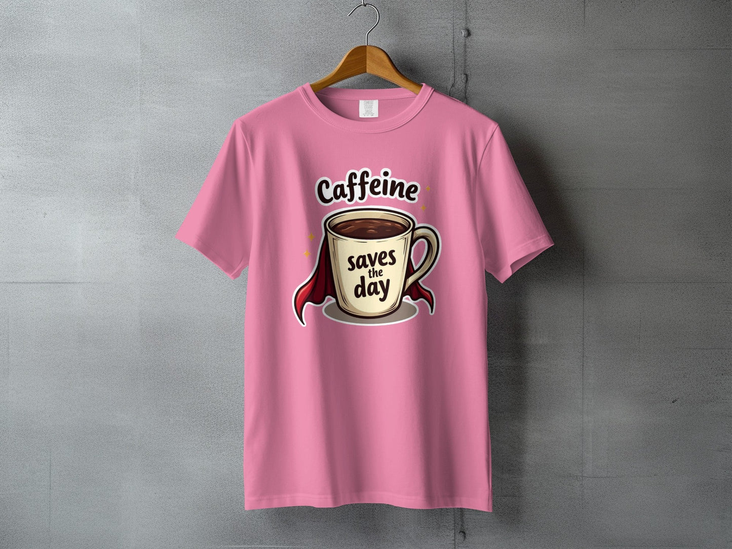 Caffeine Saves the Day Coffee Lover Graphic Super Hero T-Shirt - IconVexa