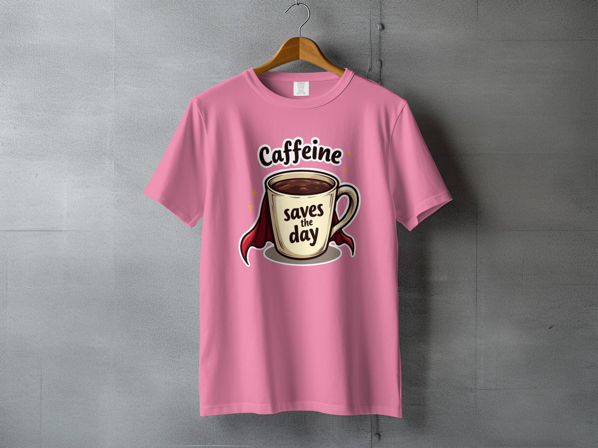 Caffeine Saves the Day Coffee Lover Graphic Super Hero T-Shirt - IconVexa