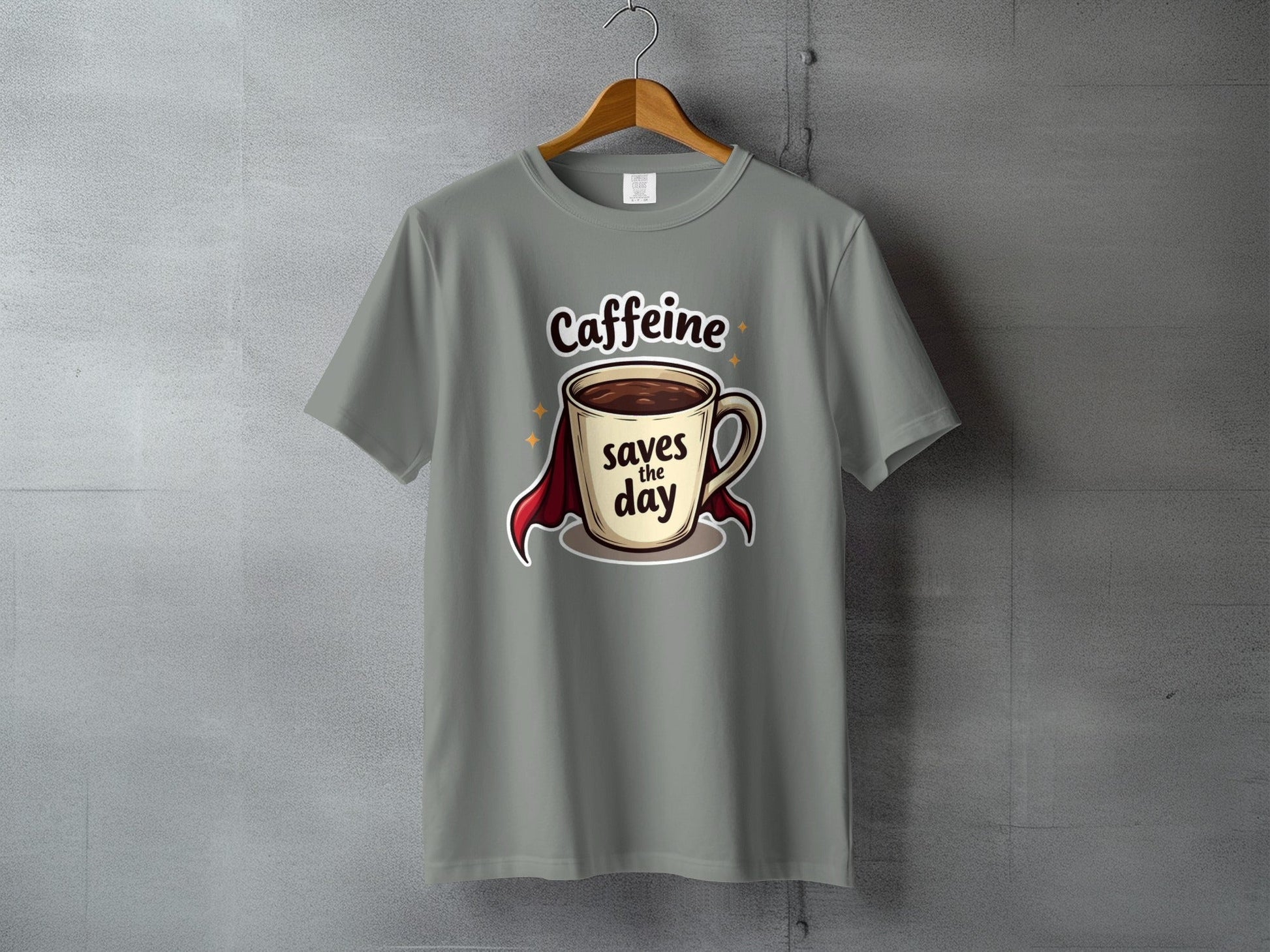 Caffeine Saves the Day Coffee Lover Graphic Super Hero T-Shirt - IconVexa
