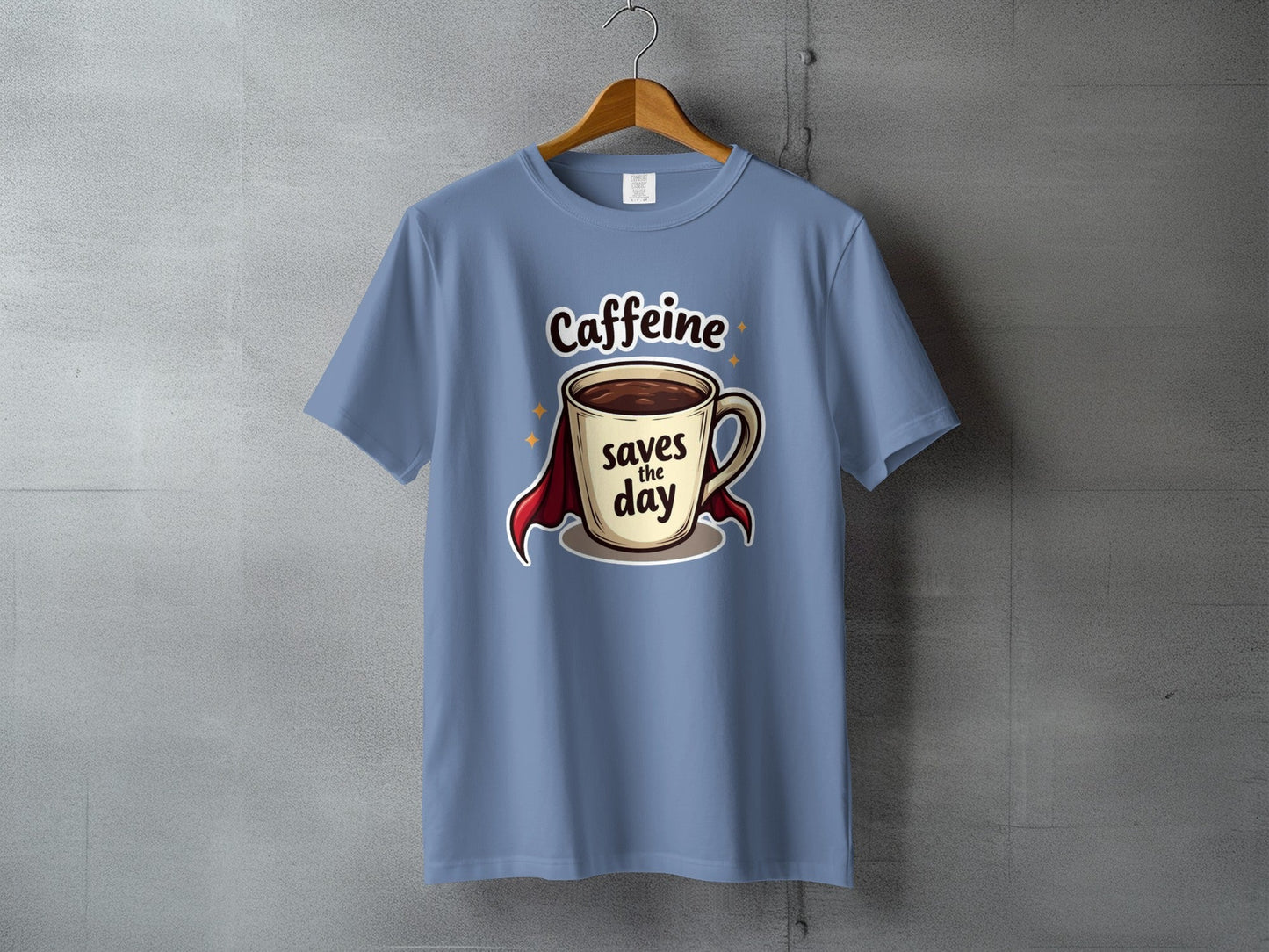 Caffeine Saves the Day Coffee Lover Graphic Super Hero T-Shirt - IconVexa