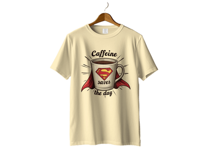 Caffeine Saves The Day Funny Coffee Lover Graphic T-Shirt - IconVexa