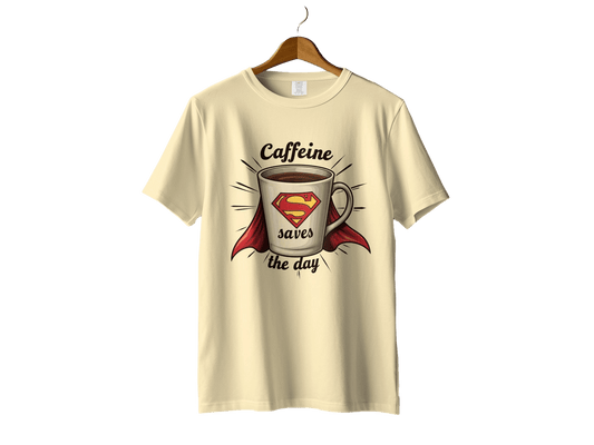 Caffeine Saves The Day Funny Coffee Lover Graphic T-Shirt - IconVexa