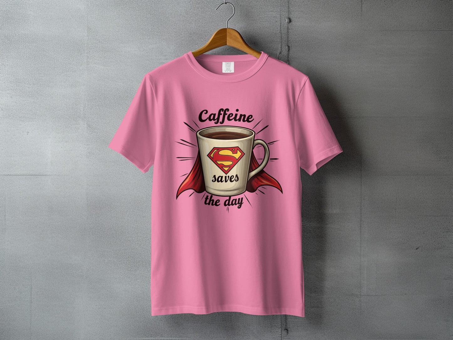 Caffeine Saves The Day Funny Coffee Lover Graphic T-Shirt - IconVexa